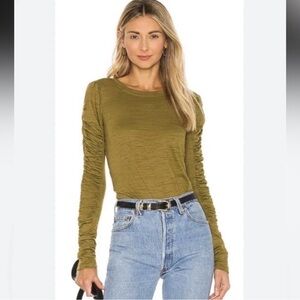 Free People Natasha Puff Sleeve Olive Green Top Size XS